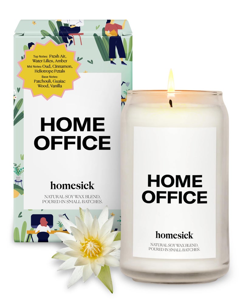 Homesick Scented Candles for Home (Home Office) - 13.75 oz Long-Lasting Natural Soy Wax Blend Jar Candle Gifts for Women & Men  60-80 Hours Burn Time - Notes of Fresh Air  Water Lilies & Amber - Image 1